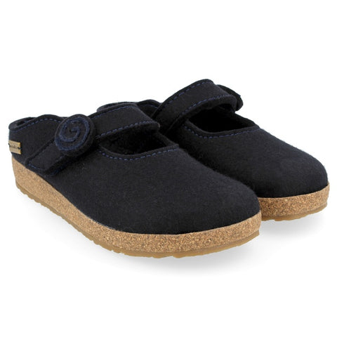 Strapped Boiled Wool Clog "Alice" in Navy CLOSEOUTS
