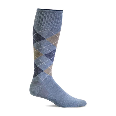 Argyle Moderate Graduated Compression Sock in Bluestone