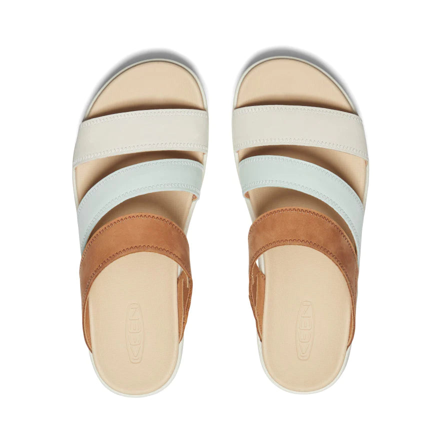 Ellecity Wedge Slide in Natural Leather/ Clear Aqua