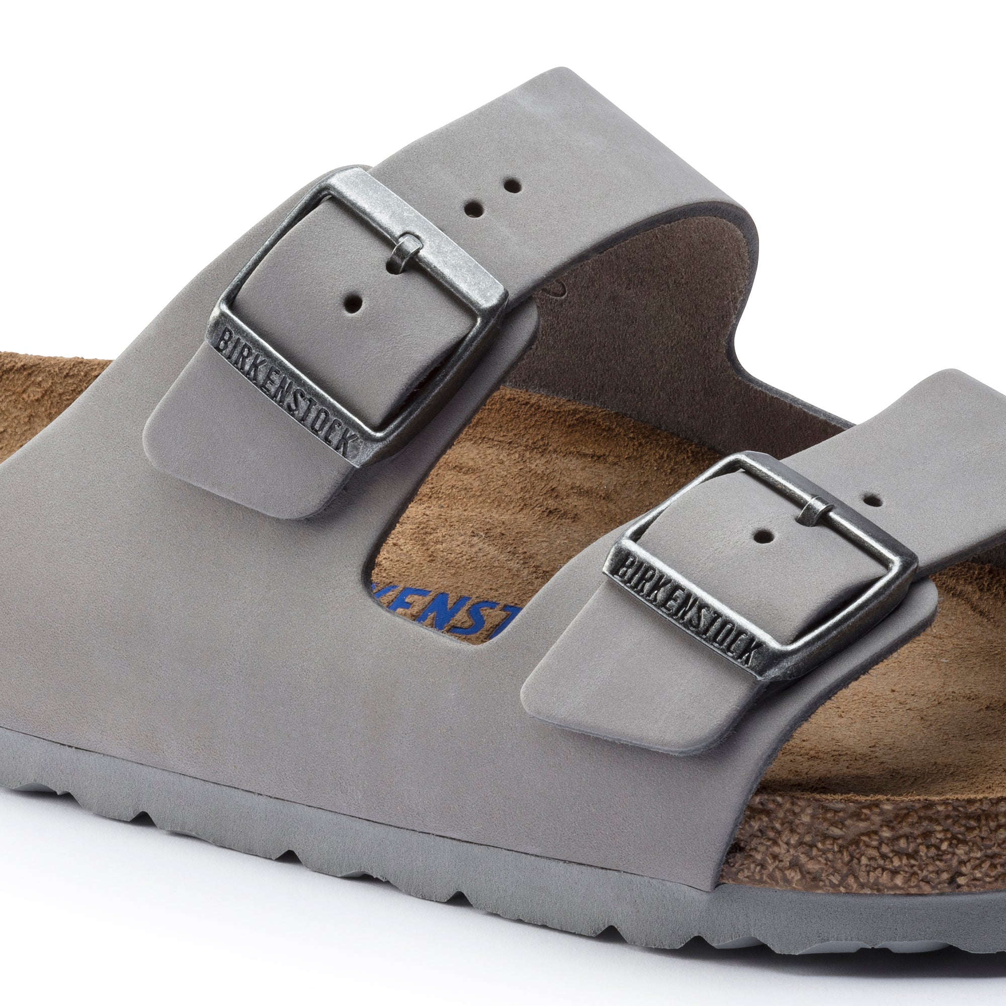 Arizona Soft Footbed Sandal in Dove Grey Suede