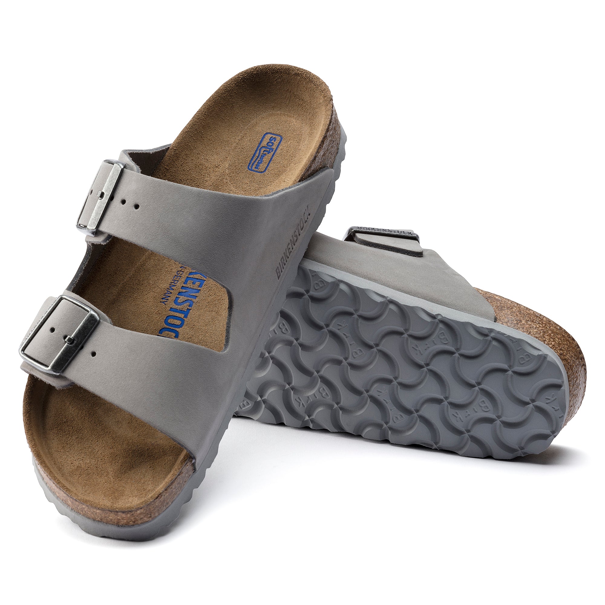 Arizona Soft Footbed Sandal in Dove Grey Suede