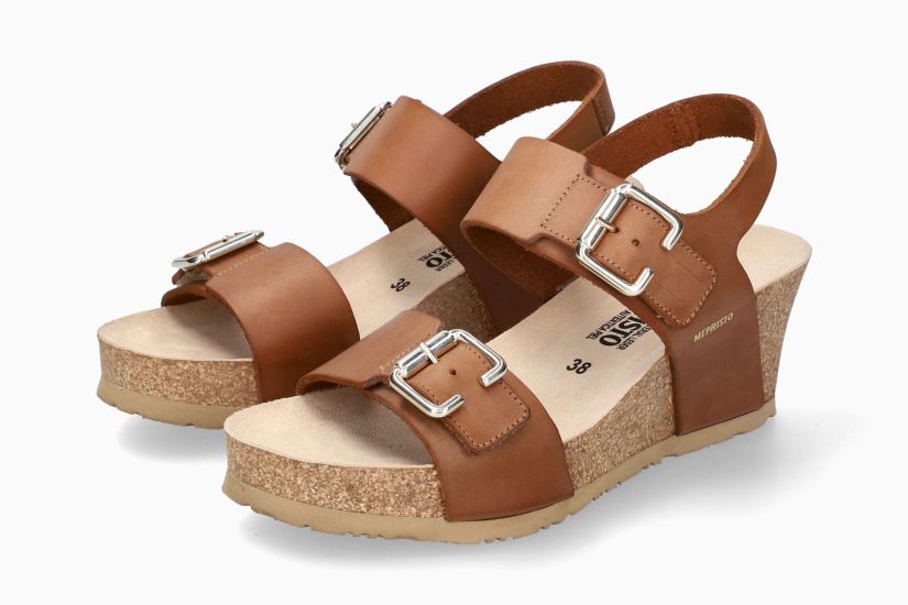 Lissandra Lightweight Walking Wedge Sandal in Camel