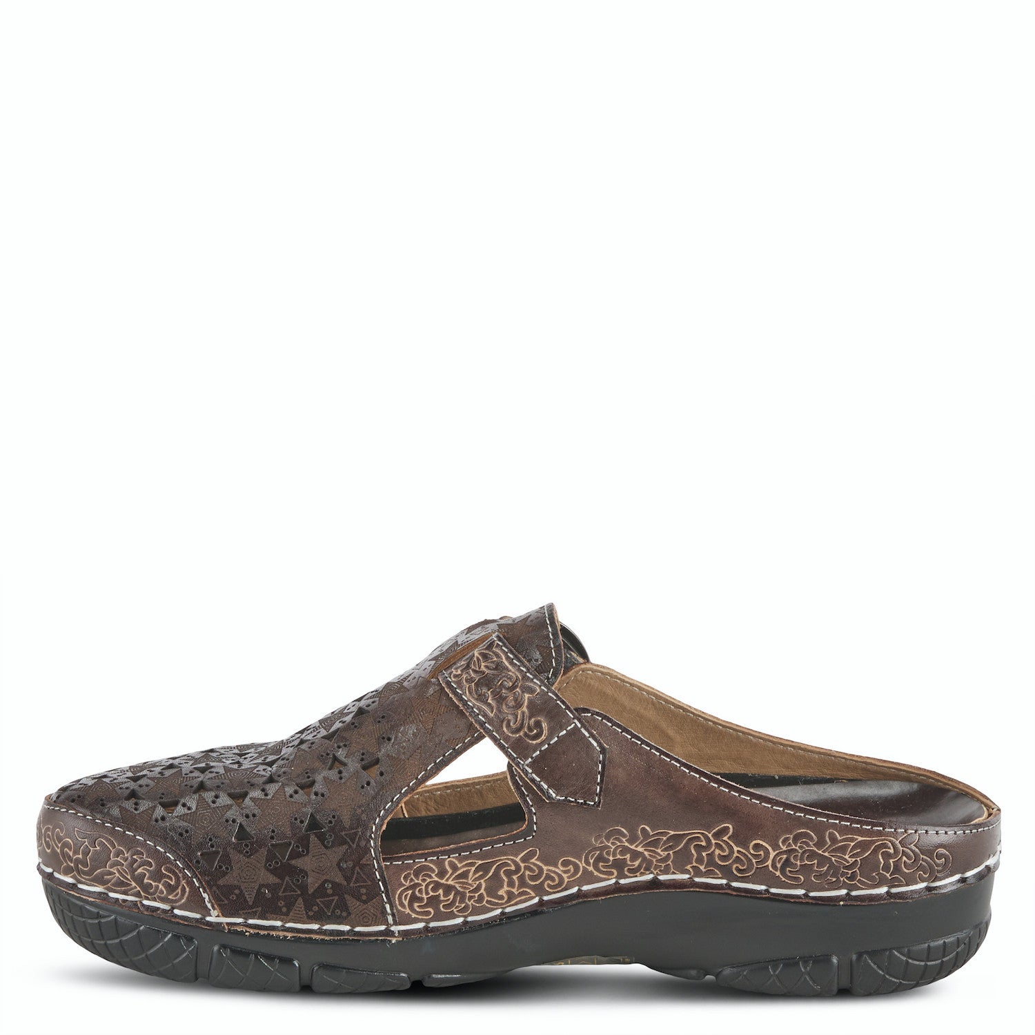 Popcorn Mini Flower Belted Clog in Brown CLOSEOUTS