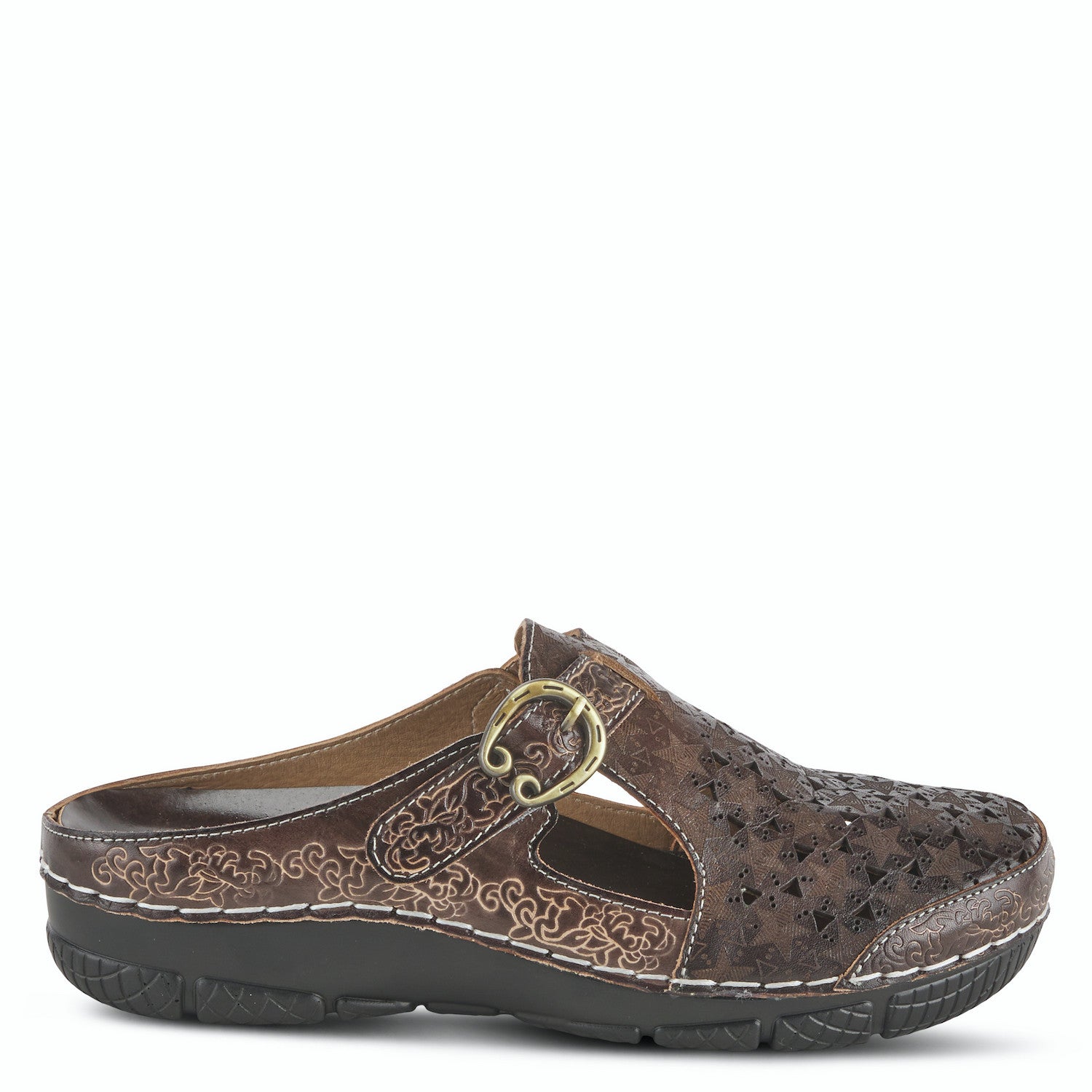 Popcorn Mini Flower Belted Clog in Brown CLOSEOUTS